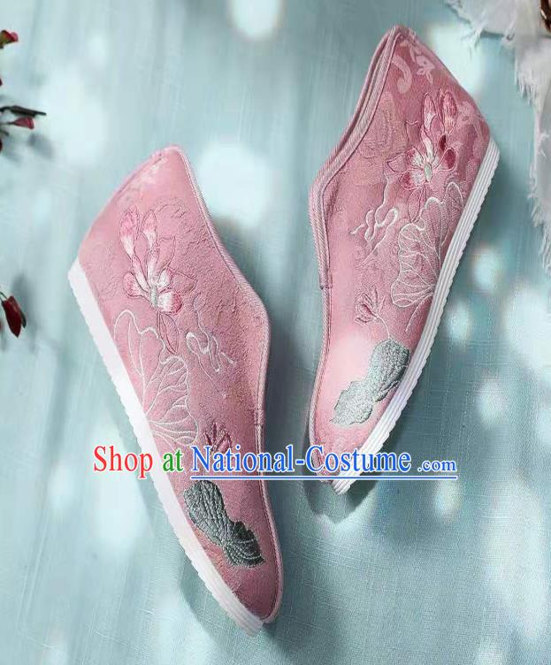 Chinese Pink Embroidered Lotus Shoes Hanfu Shoes Women Shoes Opera Shoes Princess Shoes