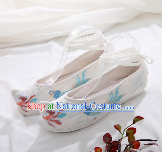 Traditional Chinese Embroidered Carp White Shoes Hanfu Shoes Women Shoes Opera Shoes Princess Shoes