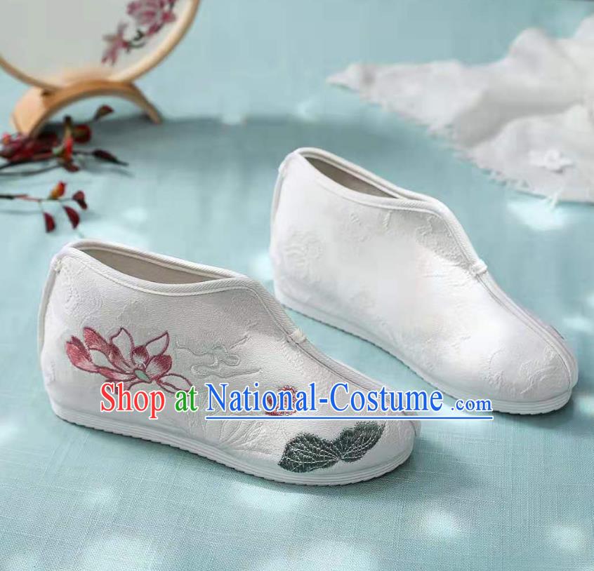 Chinese White Embroidered Lotus Shoes Hanfu Shoes Women Shoes Opera Shoes Princess Shoes