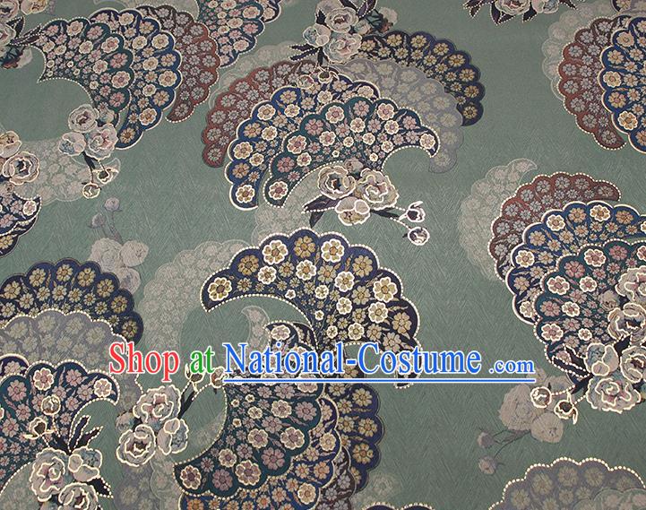 Chinese Classical Paeonia Lactiflora Pattern Design Green Brocade Fabric Asian Traditional Hanfu Satin Material