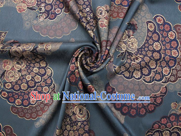 Chinese Classical Paeonia Lactiflora Pattern Design Navy Brocade Fabric Asian Traditional Hanfu Satin Material