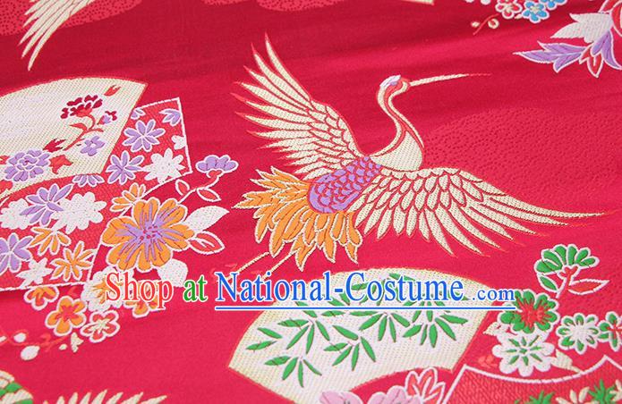 Chinese Classical Crane Plum Pattern Design Red Brocade Fabric Asian Traditional Hanfu Satin Material