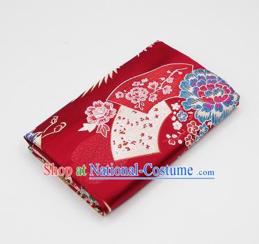 Chinese Classical Crane Plum Pattern Design Purplish Red Brocade Fabric Asian Traditional Hanfu Satin Material