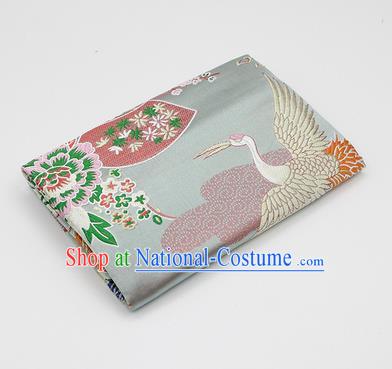 Chinese Classical Crane Plum Pattern Design Light Green Brocade Fabric Asian Traditional Hanfu Satin Material