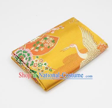 Chinese Classical Crane Plum Pattern Design Golden Brocade Fabric Asian Traditional Hanfu Satin Material