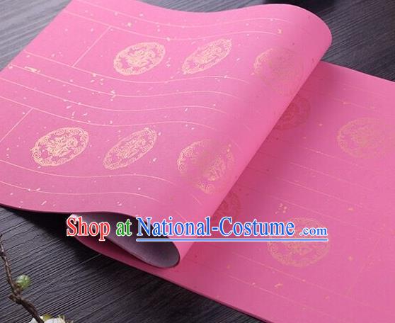 Chinese Traditional Spring Festival Couplets Calligraphy Pink Batik Paper Handmade Couplet Writing Art Paper