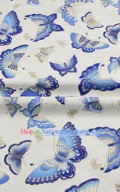 Chinese Classical Butterfly Pattern Design White Brocade Fabric Asian Traditional Hanfu Satin Material