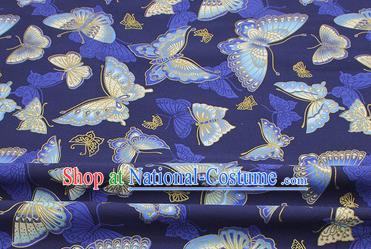 Chinese Classical Butterfly Pattern Design Blue Brocade Fabric Asian Traditional Hanfu Satin Material