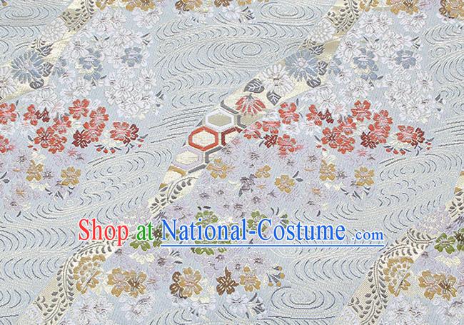 Chinese Classical Sakura Pattern Design Light Blue Brocade Fabric Asian Traditional Hanfu Satin Material