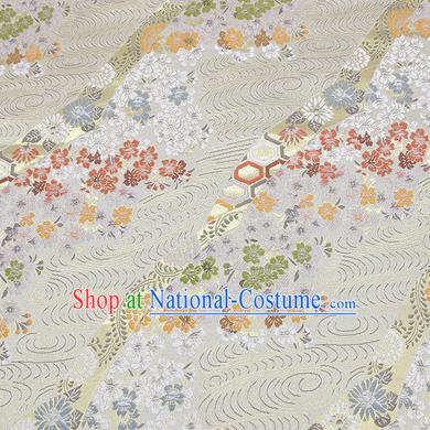 Chinese Classical Sakura Pattern Design Beige Brocade Fabric Asian Traditional Hanfu Satin Material