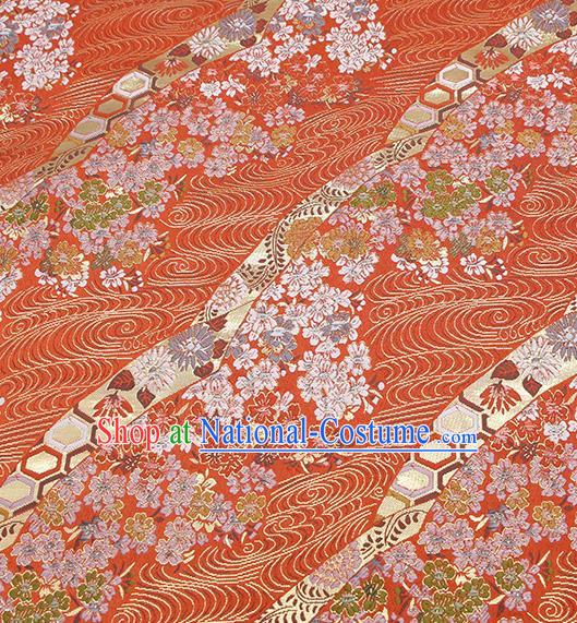 Chinese Classical Sakura Pattern Design Red Brocade Fabric Asian Traditional Hanfu Satin Material