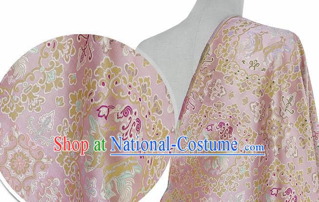 Chinese Classical Flowers Bird Pattern Design Pink Silk Fabric Asian Traditional Hanfu Mulberry Silk Material