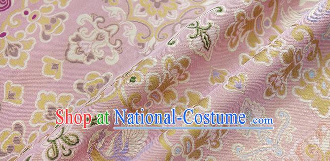 Chinese Classical Flowers Bird Pattern Design Pink Silk Fabric Asian Traditional Hanfu Mulberry Silk Material