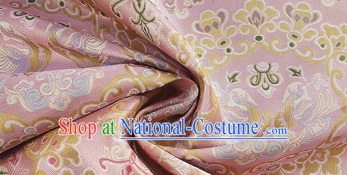 Chinese Classical Flowers Bird Pattern Design Pink Silk Fabric Asian Traditional Hanfu Mulberry Silk Material