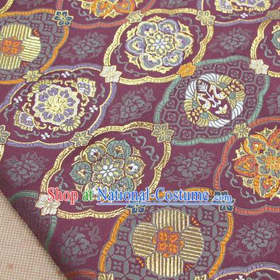 Asian Japanese Traditional Pattern Design Purple Brocade Fabric Tapestry Satin