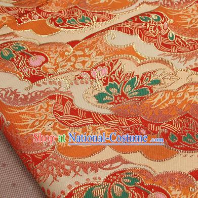 Asian Japanese Traditional Sakura Pattern Design Red Brocade Fabric Tapestry Satin