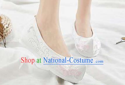 Chinese Hanfu White Shoes Women Shoes Opera Shoes Embroidered Shoes Princess Shoes