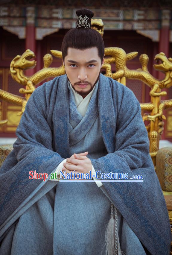 Chinese Drama Ming Dynasty Ancient Emperor Zhu Qizhen Replica Costumes and Headpiece Complete Set