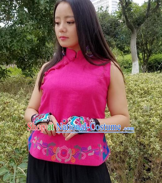 Traditional Chinese Rosy Embroidered Vest Handmade National Costume Upper Outer Garment for Women