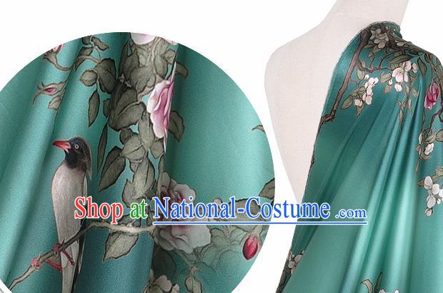 Chinese Classical Peach Blossom Pattern Design Green Silk Fabric Asian Traditional Hanfu Mulberry Silk Material