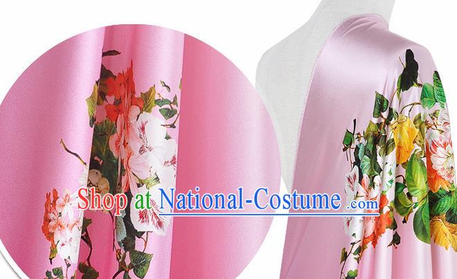 Chinese Classical Flowers Pattern Design Pink Silk Fabric Asian Traditional Hanfu Mulberry Silk Material