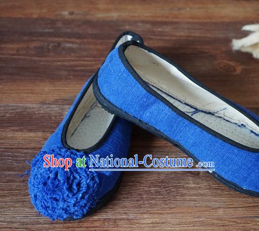 Traditional Chinese Blue Cloth Shoes National Wedding Shoes Hanfu Shoes for Women