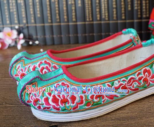 Traditional Chinese Wedding Green Embroidered Shoes Princess Shoes National Shoes Hanfu Shoes for Women