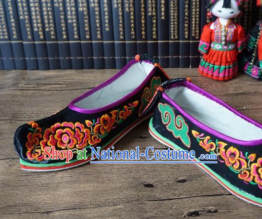 Traditional Chinese Wedding Black Embroidered Shoes Princess Shoes National Shoes Hanfu Shoes for Women