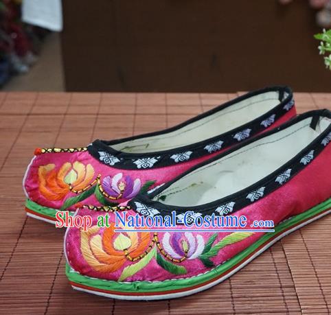 Traditional Chinese Wedding Rosy Embroidered Chrysanthemum Shoes Princess Shoes National Shoes Hanfu Shoes for Women