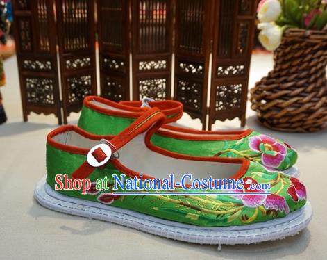 Traditional Chinese Wedding Green Satin Embroidered Shoes Princess Shoes National Shoes Hanfu Shoes for Women