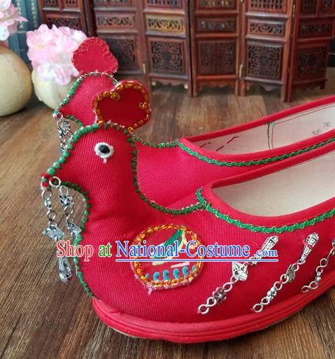 Traditional Chinese Ethnic Red Mandarin Duck Shoes Embroidered Shoes Yunnan National Shoes for Women