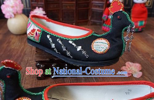 Traditional Chinese Ethnic Black Mandarin Duck Shoes Embroidered Shoes Yunnan National Shoes for Women