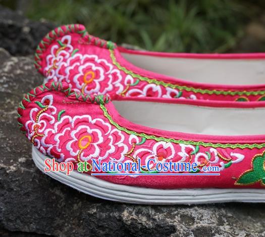 Traditional Chinese Wedding Embroidered Rosy Shoes National Ethnic Shoes Hanfu Shoes for Women