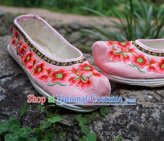 Traditional Chinese Wedding Embroidered Plum Pink Shoes National Ethnic Shoes Hanfu Shoes for Women