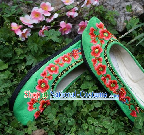 Traditional Chinese Wedding Embroidered Plum Green Shoes National Ethnic Shoes Hanfu Shoes for Women