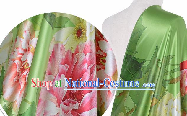 Chinese Classical Hibiscus Pattern Design Light Green Silk Fabric Asian Traditional Hanfu Mulberry Silk Material