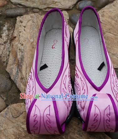 Traditional Chinese Pink Embroidered Shoes National Ethnic Wedding Shoes Hanfu Shoes for Women