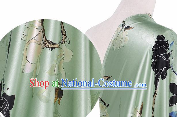 Chinese Classical Mangnolia Pattern Design Light Green Silk Fabric Asian Traditional Hanfu Mulberry Silk Material