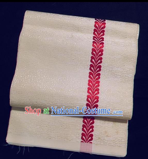 Japanese Traditional Kimono White Brocade Waistband Japan Yukata Belt for Women