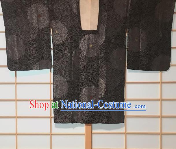 Japanese Traditional Chrysanthemum Pattern Black Haori Jacket Japan Kimono Overwear Costume for Men