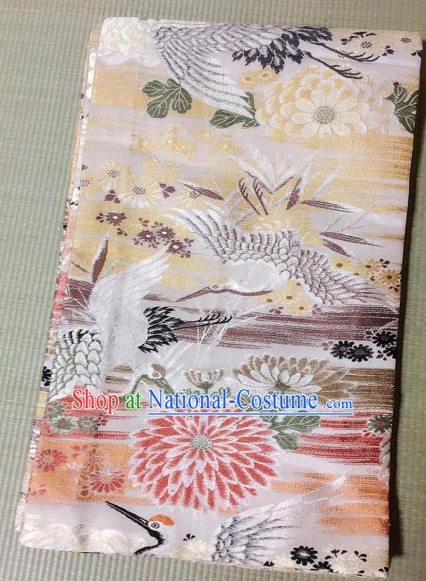 Japanese Traditional Crane Chrysanthemum Pattern Brocade Waistband Japan Kimono Yukata Belt for Women