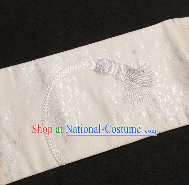 Japanese Traditional Embroidered Pattern White Waistband Japan Kimono Yukata Belt for Women