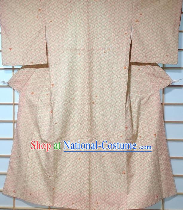 Japanese Traditional Printing Light Pink Furisode Kimono Japan Yukata Dress Costume for Women