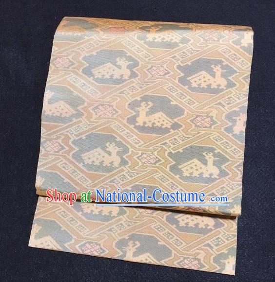 Japanese Traditional Deer Pattern Apricot Brocade Waistband Japan Kimono Yukata Belt for Women