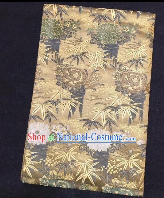 Japanese Traditional Chrysanthemum Bamboo Pattern Brown Brocade Waistband Japan Kimono Yukata Belt for Women