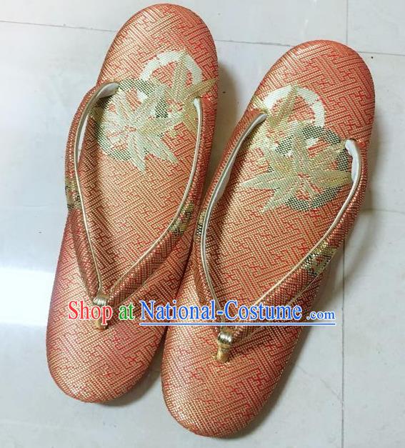 Traditional Japanese Bamboo Pattern Orange Slippers Asian Japan Zori Shoes for Women