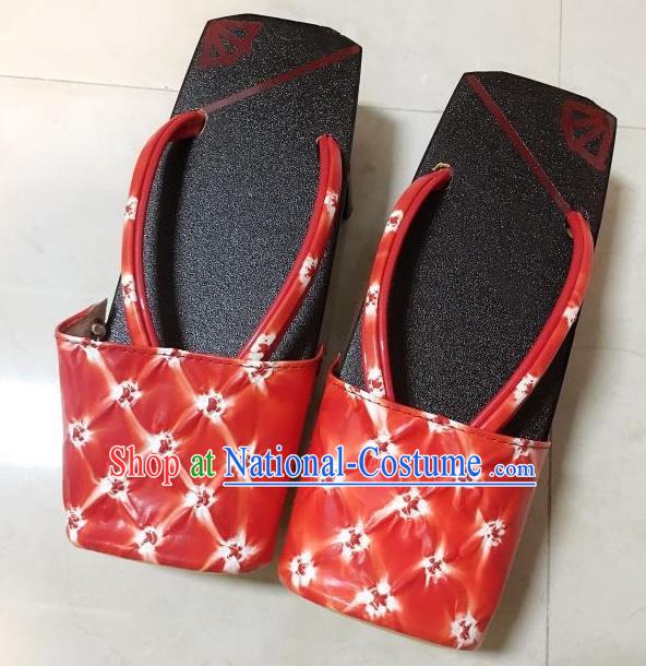 Traditional Japanese Pattern Red Geta Slippers Asian Japan Zori Shoes for Women