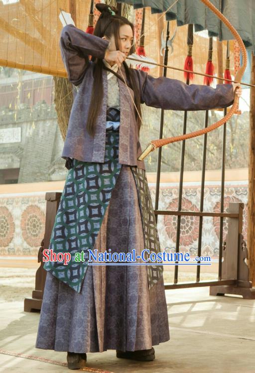 Chinese Ancient Ming Dynasty Female Swordsman Drama Sun Ruowei Tang Wei Replica Costumes and Headpiece Complete Set