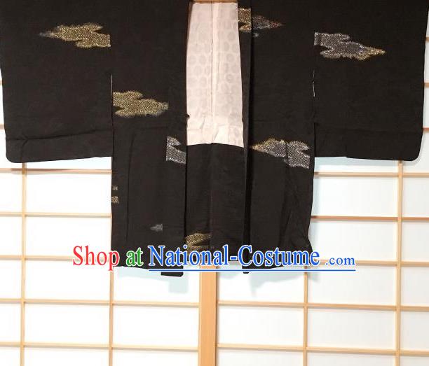 Japanese Traditional Embroidered Cloud Black Haori Jacket Japan Kimono Overcoat Costume for Men