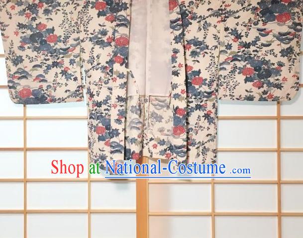 Japanese Traditional Printing Chrysanthemum Pattern White Haori Jacket Japan Kimono Overcoat Costume for Men